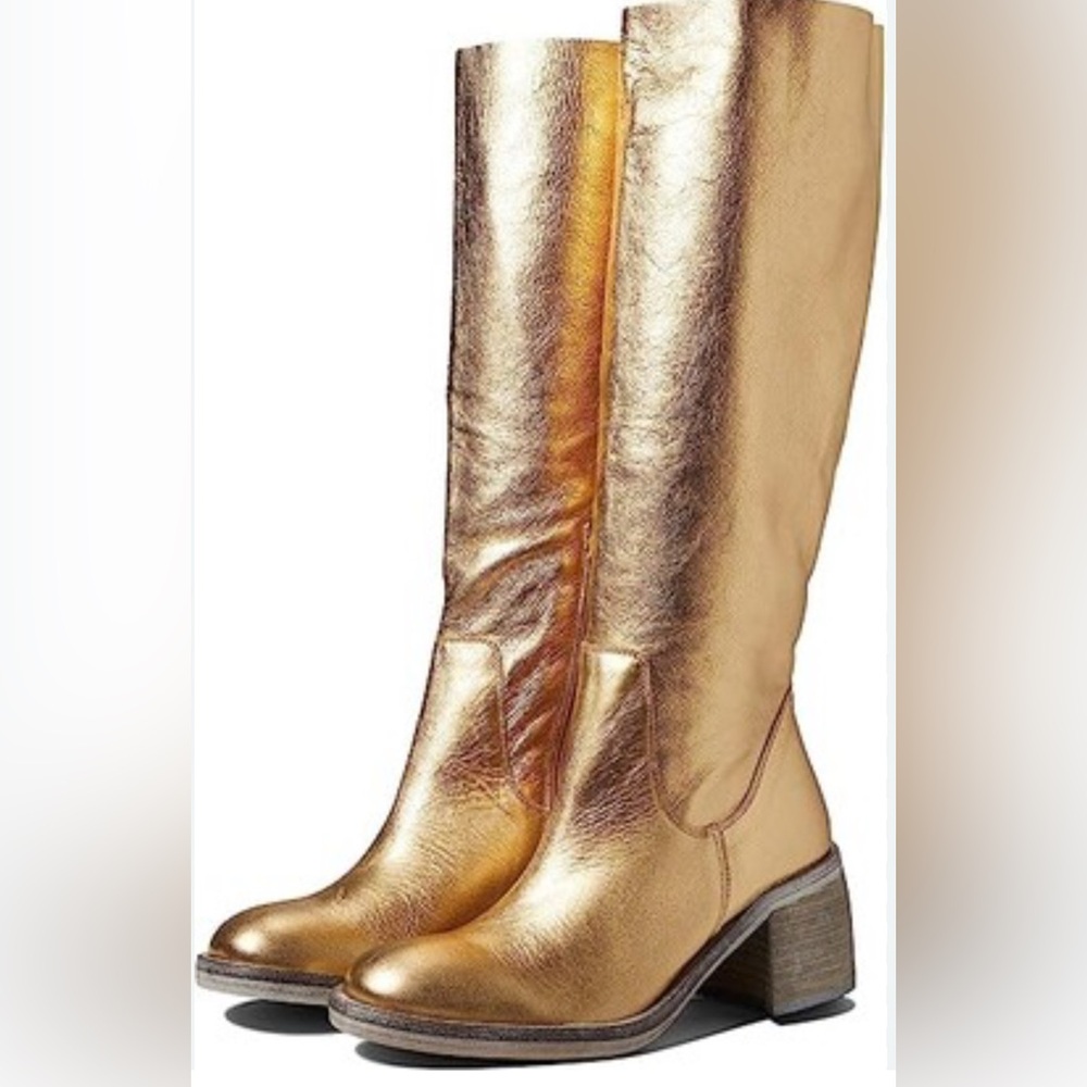 Free People Essential Tall Slouch Boots in Gold Size 36 New - Picture 3 of 12